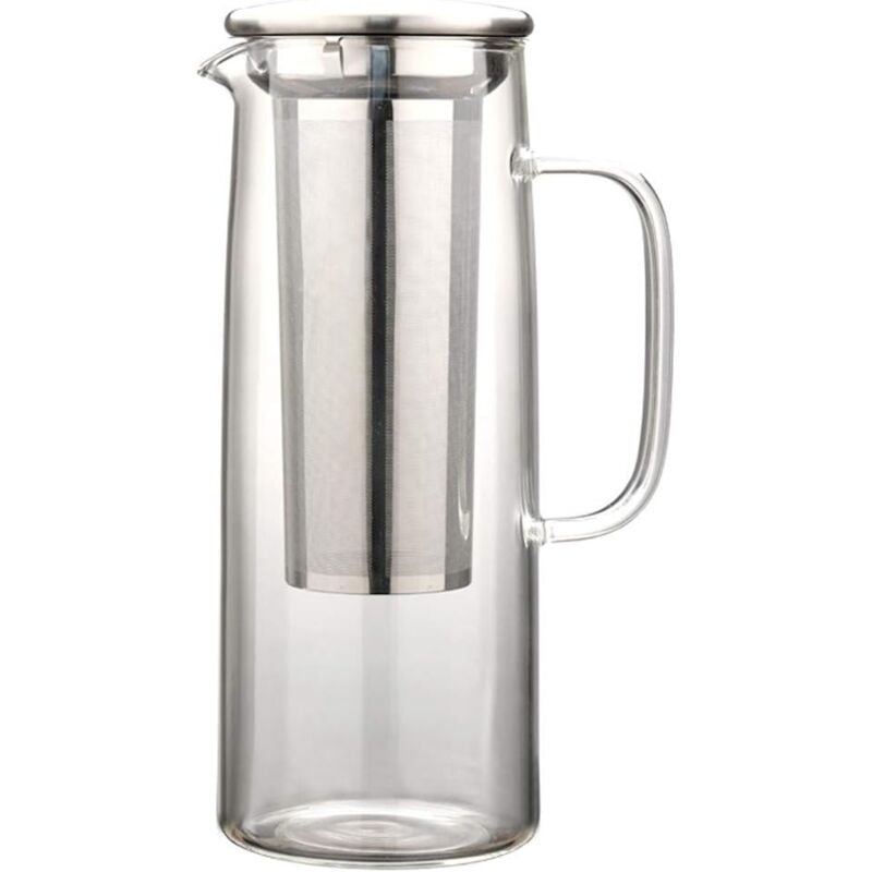 Pichet à Eau en Verre Avec Filtre en Acier Inoxydable, 1200ML Cafetière à Infusion Froide avec Filtre à Mailles