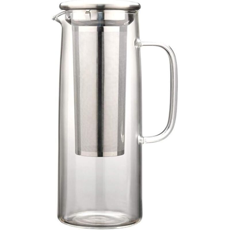 Pichet à Eau en Verre Avec Filtre en Acier Inoxydable, 1200ML Cafetière à Infusion Froide avec Filtre à Mailles