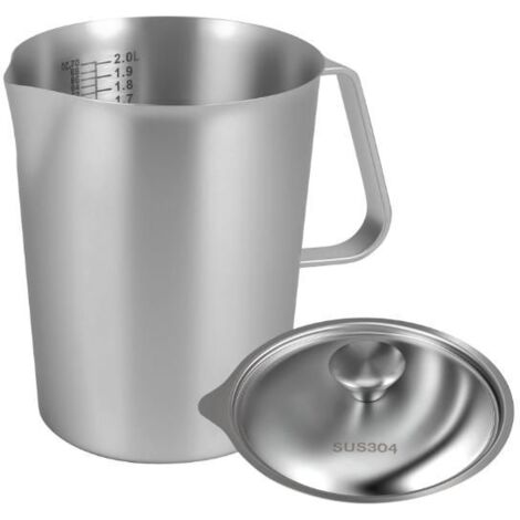 Pichet à lait 2 L en acier inoxydable - Avec verre doseur et couvercle - Idéal pour café au lait, cappuccino, jus et smoothies