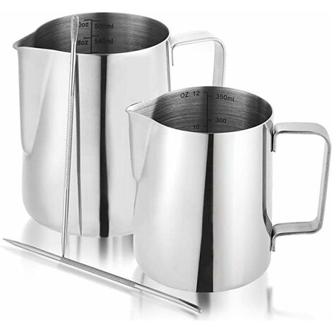 Pichet à lait en acier inoxydable, tasse de glaage, guirlande de café en argent, ensemble d&39outils de nettoyage de serviettes à aiguilles, artisanat Barista Latte Cappuccino,C 600ml and 350m,CHINA