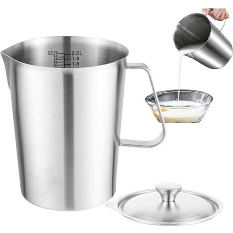 Pichet À Lait Inox 2L Pot À Lait Mousser Metal Baristas Avec Mesure Mark Et Couvercle, Pichet De Frottement De Lait Pour Café Pour La Création Cappuccino Espresso