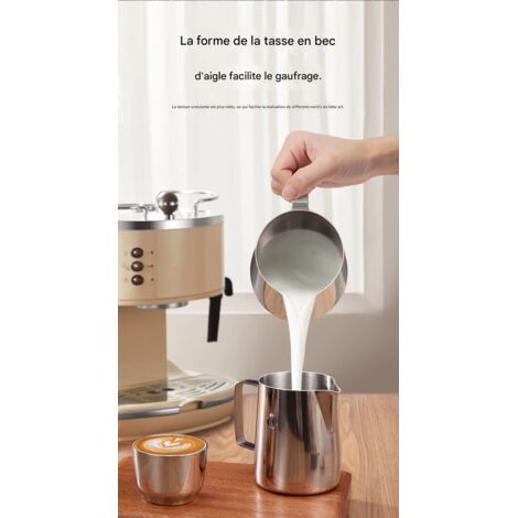 Pichet à latte gradué 600ml en acier inoxydable, bec verseur fin, pot à mousse de lait argenté pour café artisanal, usage domestique et créatif