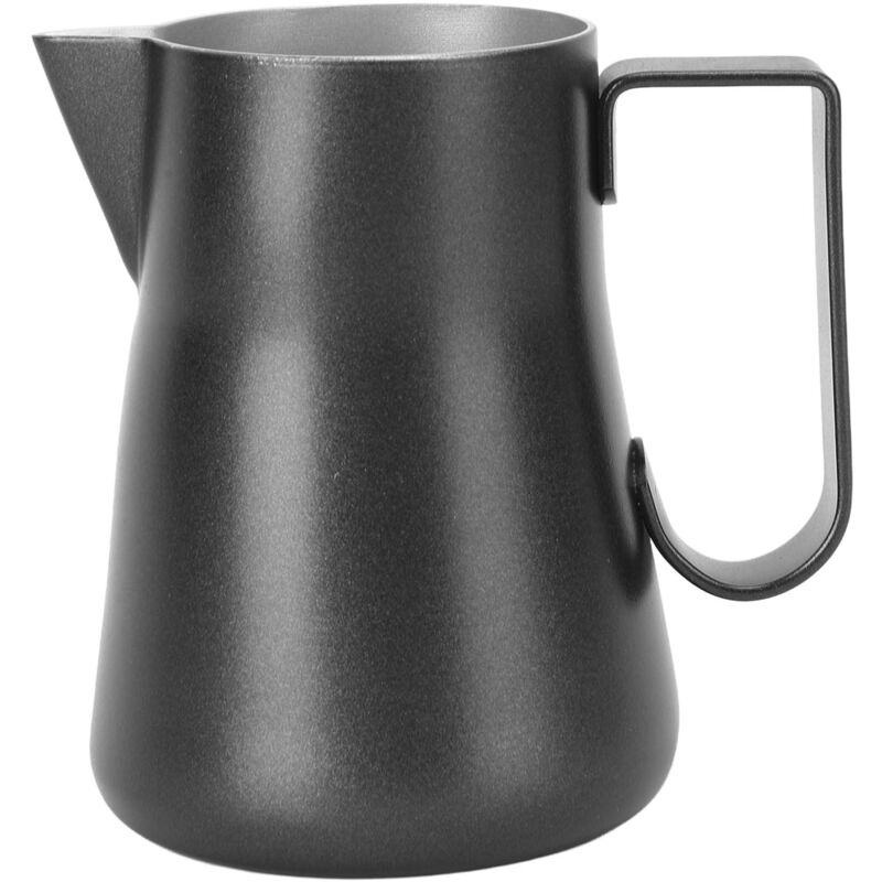 Sunxury - Pichet à mousse de lait en acier inoxydable, pichet à mousse, tasse à mélanger, Pot pour boissons au café, 350ml, noir et une cuillère à