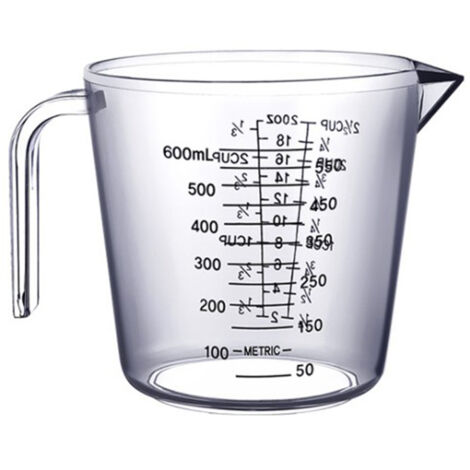 Pichet de Mesure en Plastique 600ml, Grand Bécher avec Graduations pour Boissons Froides, Thé Glacé, Jus, Bière, Lait
