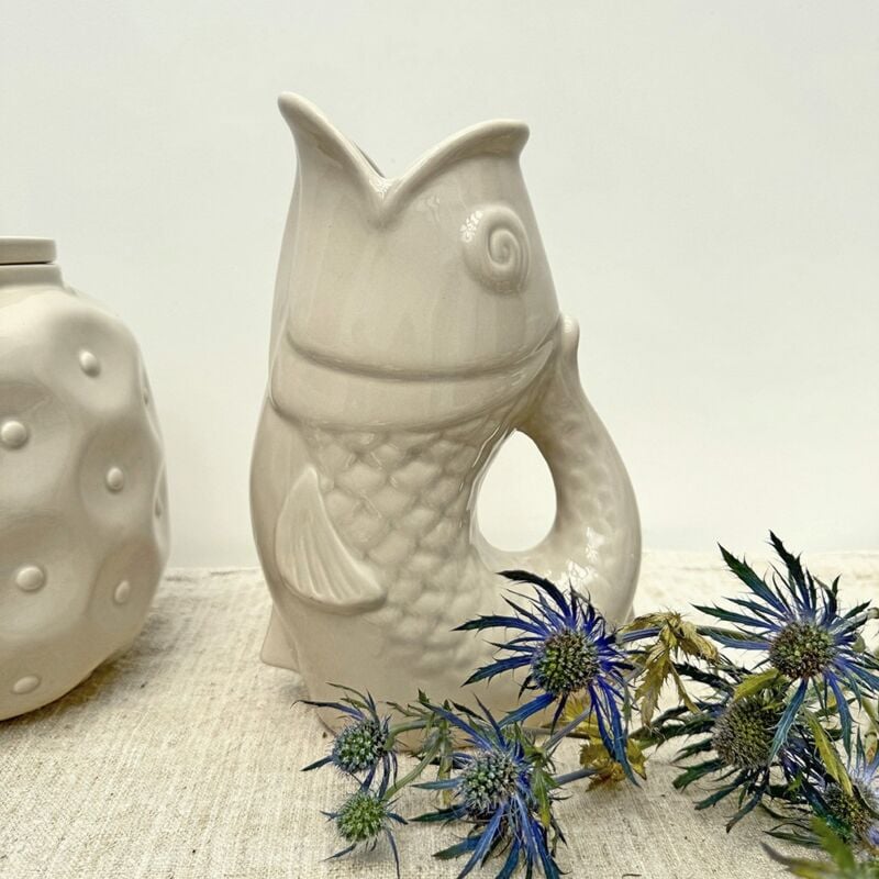 Pichet, carafe ou vase poisson coloris sable