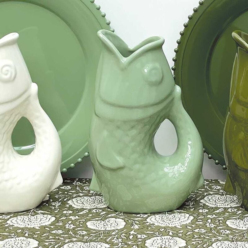 Pichet ou vase céramique Poisson Vert matcha