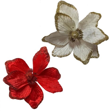 Pick Rametto magnolia d.23 cm con pinza colori assortiti addobbo albero Natale