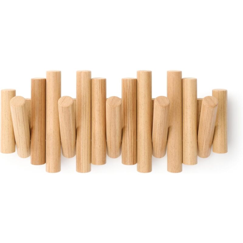 Picket 5. Patère Murale 5 crochets, en Bois Naturel, 37,1x16,5x4,4 cm