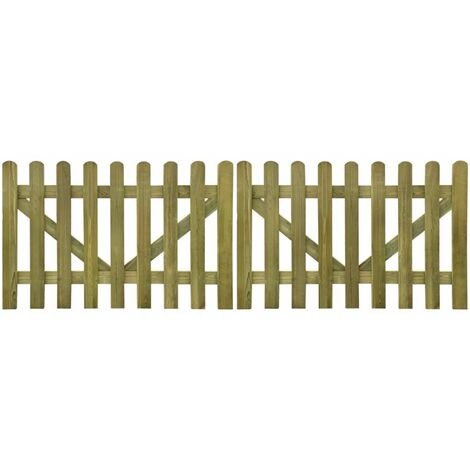 main image of "Picket Fence Gate 2 pcs Impregnated Wood 300x100 cm - Brown"