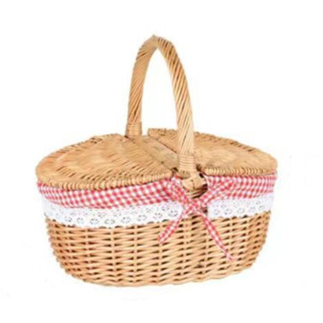 Picknickkorb aus Weide im Landhausstil mit Deckel und Griff, ideal für Camping, Grillabende und Partys