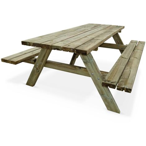Picknicktisch 180 cm mit klappbaren Holzbänken, 6 Plätze - PANCHINA - Robuster Gartentisch aus FSC-Waldkiefer - Holzfarben