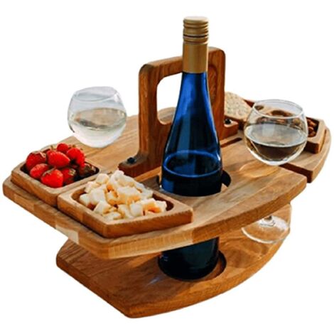 Picknicktisch aus Holz Weinregal im Freien Tragbares Weinregal Abnehmbarer Obsttisch Weinglasregal Mehrschichtiges Lebensmittelregal Holz tragbar im Freien