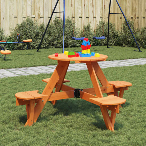 Picknicktisch für 4 Kinder mit Schirmloch Rund Massivholz Tanne vidaXL