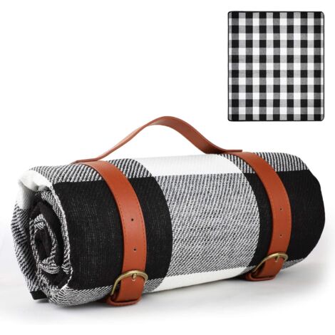 Picnic Blanket 150 x 200 cm, Water Resistant Outdoor Blanket, Large 3 Layer Portable Foldable Picnic Blanket (Black and White)
