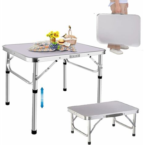 Picnic Portable Folding Camping Table Aluminum Alloy Frame Foldable Outdoor Small Desk Barbecue Table Hiking Travel Table, Lightweight Fold Up Table with 2 Adjustable Heights