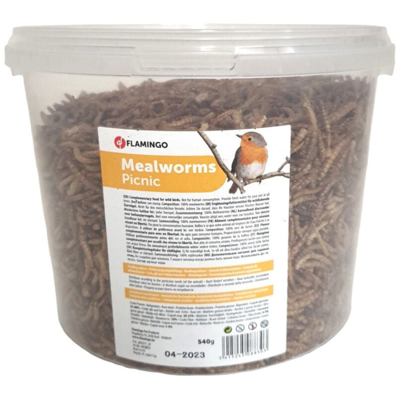 Vers de farine séchés PickNick seau de 540 g pour oiseaux Flamingo