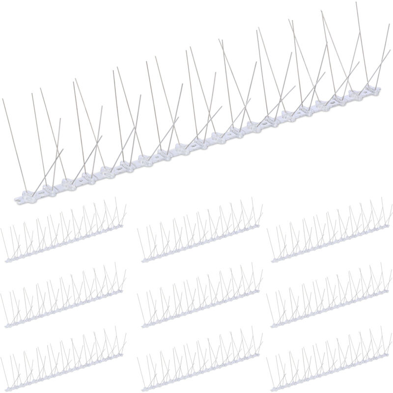 Relaxdays - Pics anti-pigeons, 10 pièces, dimensions h x l x p : 10,5 x 50 x 14 cm chacune, pour le balcon, argentés