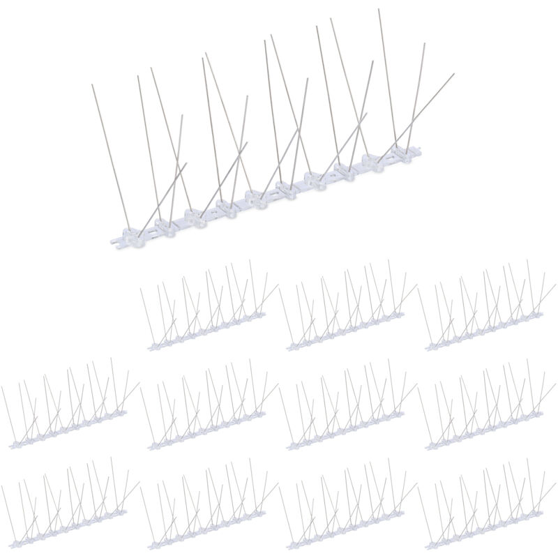 Relaxdays - Pics anti-pigeons, 12 pièces, dimensions h x l x p : 10,5 x 25 x 14 cm chacune, pour le balcon, argentés