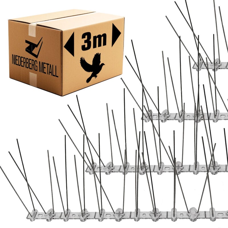 Niederberg Metall - Pics Anti-Pigeons - 300cm Plastique - Piques Anti Oiseaux - Repulsif Chat Jardin