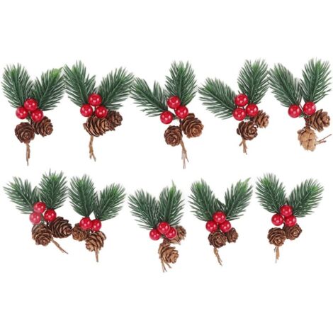 Pics de noël, 10 pièces, pomme de pin, baies rouges, aiguille, décorations artificielles délicates