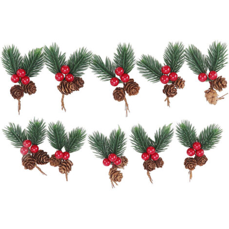 Pics de noël 10 pièces pomme de pin baies rouges aiguille décorations artificielles délicates