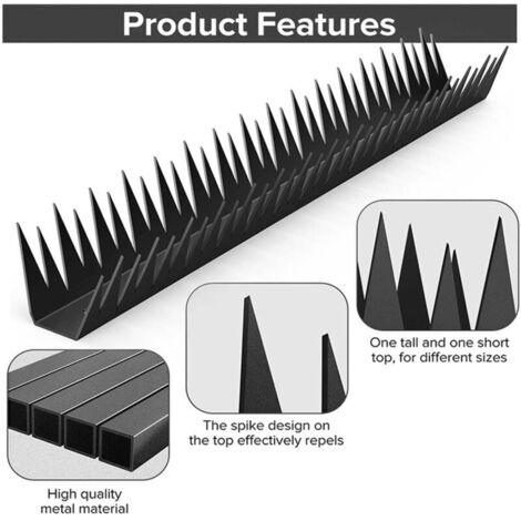 Pics de Sécurité Métal Détersifs Anti-Intrusion Barrière Anti-Climb Fence Spikes Protection Animaux - 6x40cm Carbon Steel + Vis & Chevilles