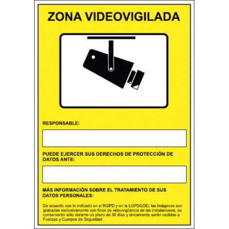 Pictograma archivo 2000 camaras de vigilancia en grabacion las 24 horas pvc amarillo luminiscente 210x297