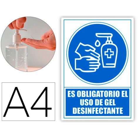 Pictograma archivo 2000 obligatorio el uso de gel desinfectante pvc color azul 210x297 mm