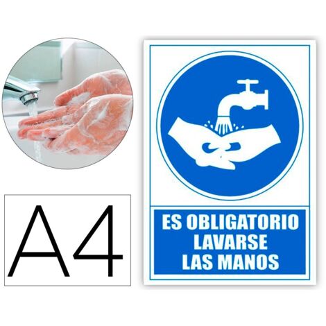 Pictograma archivo 2000 obligatorio lavarse las manos pvc color azul 210x297 mm