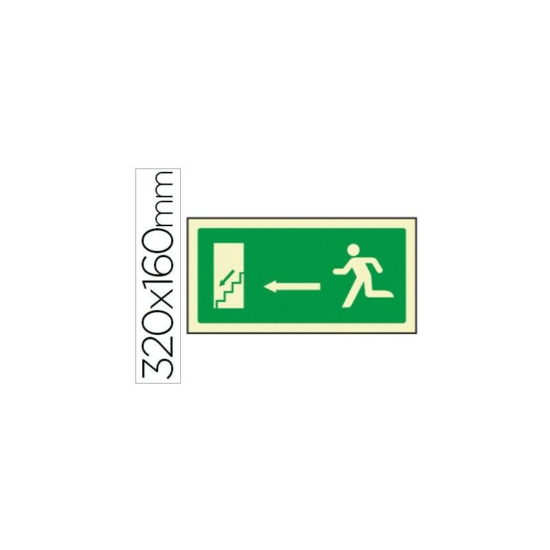 

Pictograma syssa señal de salida emergencia izquierda escalera bajando en pvc fotoluminiscente 320x160 mm