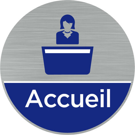 Pictogramme Accueil (Q0470).- Adhésif aspect aluminium brossé - Diamètre 83 mm