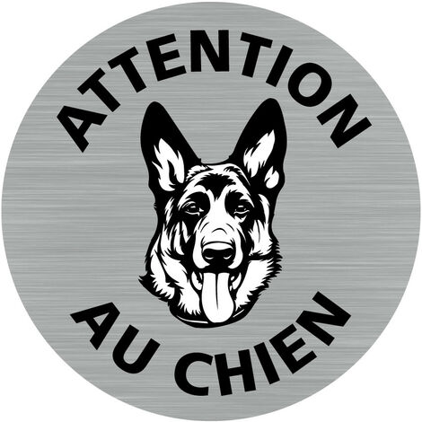Pictogramme Attention .- Adhésif aspect aluminium brossé - Diamètre 76 mm
