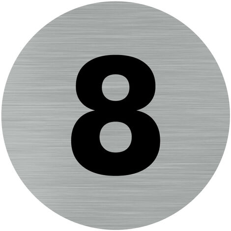 Pictogramme chiffre 8 (Q0311).- Adhésif aspect aluminium brossé - Diamètre 76 mm
