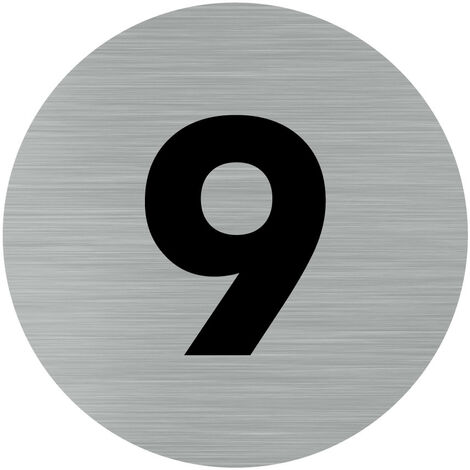 Pictogramme chiffre 9 (Q0312).- Adhésif aspect aluminium brossé - Diamètre 83 mm