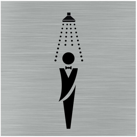 Pictogramme Douche .- Adhésif aspect aluminium brossé -