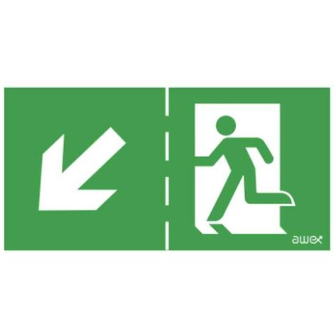 Pictogramme EXIT pour bloc secours AWEX  Flèche 45º dessous-gauche