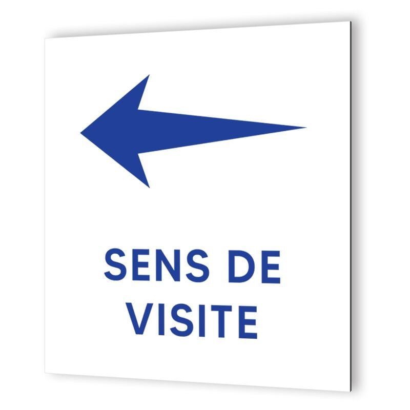 Pictogramme flèche directionnelle format 20 x 20 cm en dibond blanc Picto Bleu · Modèle Accueil Sharp Gauche