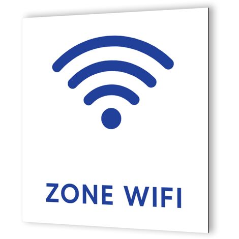 Pictogramme panneau signalétique format 20 cm x 20 cm en Dibond Blanc Picto Bleu - Modèle Ondes -  Zone Wifi