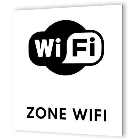 Pictogramme panneau signalétique format 20 cm x 20 cm en Dibond Blanc Picto Noir - Modèle Borne Wifi