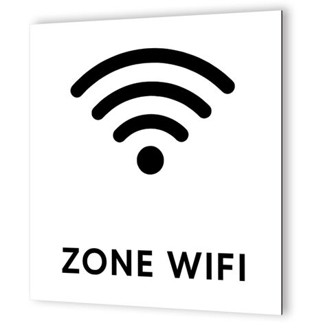 Pictogramme panneau signalétique format 20 cm x 20 cm en Dibond Blanc Picto Noir - Modèle Ondes -  Zone Wifi