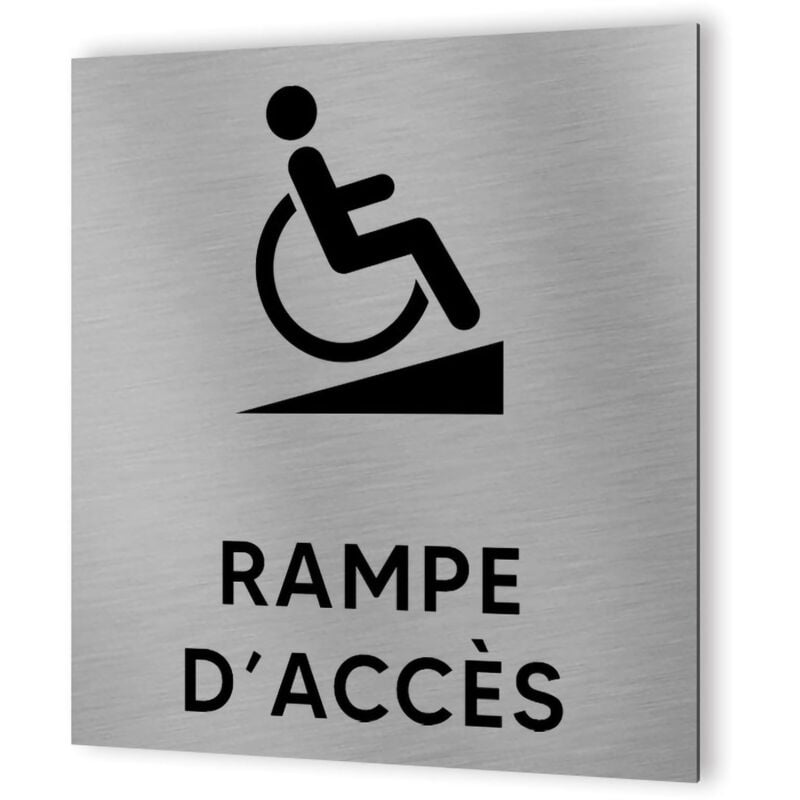 Pictogramme format 20 cm x 20 cm en Dibond Aluminium brossé - Modèle Rampe pmr Handicap