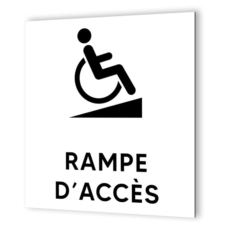 Pictogramme format 20 cm x 20 cm en Dibond Blanc Picto Noir - Modèle Rampes d'Accès pmr