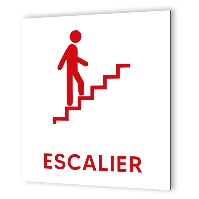Decoho - Pictogramme format 20 cm x 20 cm en Dibond Blanc Picto Rouge - Modèle Escalier Droite