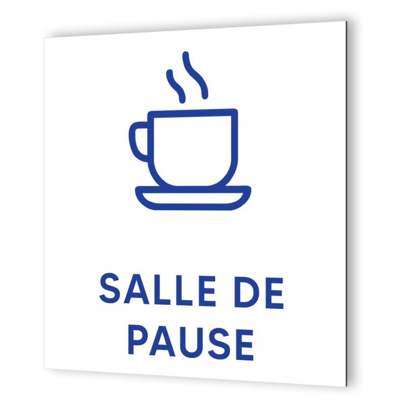 Pictogramme panneau signalétique pour mairie format 20 cm x 20 cm en Dibond Blanc Picto Bleu - Modèle Salle de Pause