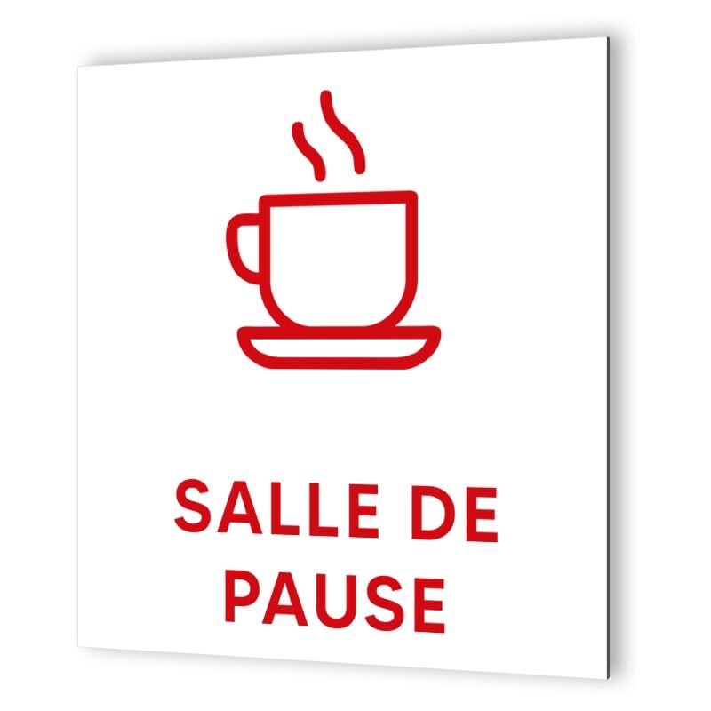 Decoho - Pictogramme panneau signalétique pour mairie format 20 cm x 20 cm en Dibond Blanc Picto Rouge - Modèle Salle de Pause