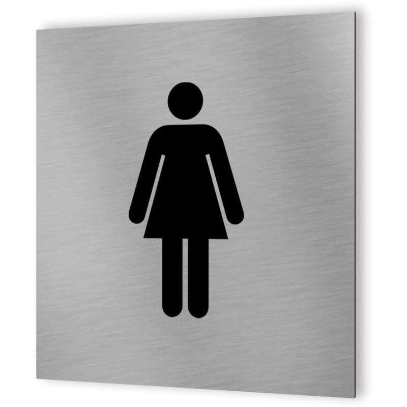 Pictogramme wc format 20 cm x 20 cm en Dibond Aluminium brossé - Modèle toilettes Femme