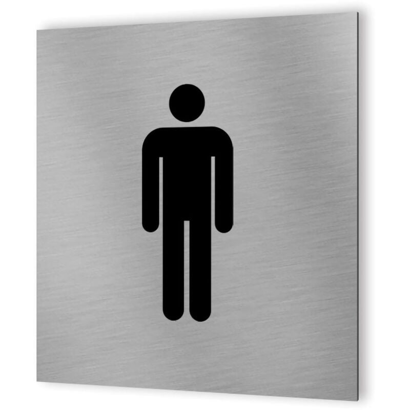 Pictogramme wc format 20 cm x 20 cm en Dibond Aluminium brossé - Modèle toilettes Homme