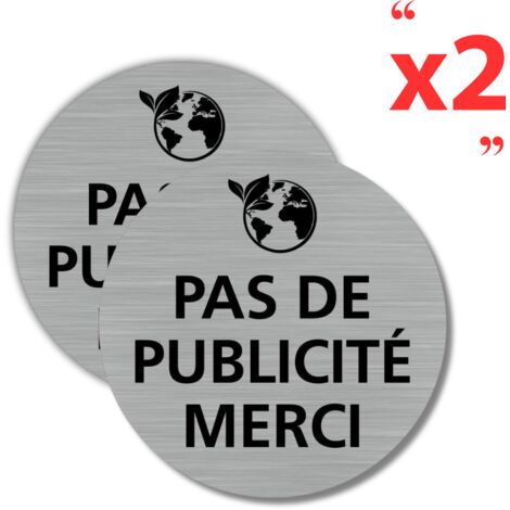 Pictogramme Pas de Publicité Merci – Lot de 2 autocollants effet aluminium brossé – Signalétique boîte aux lettres et porte