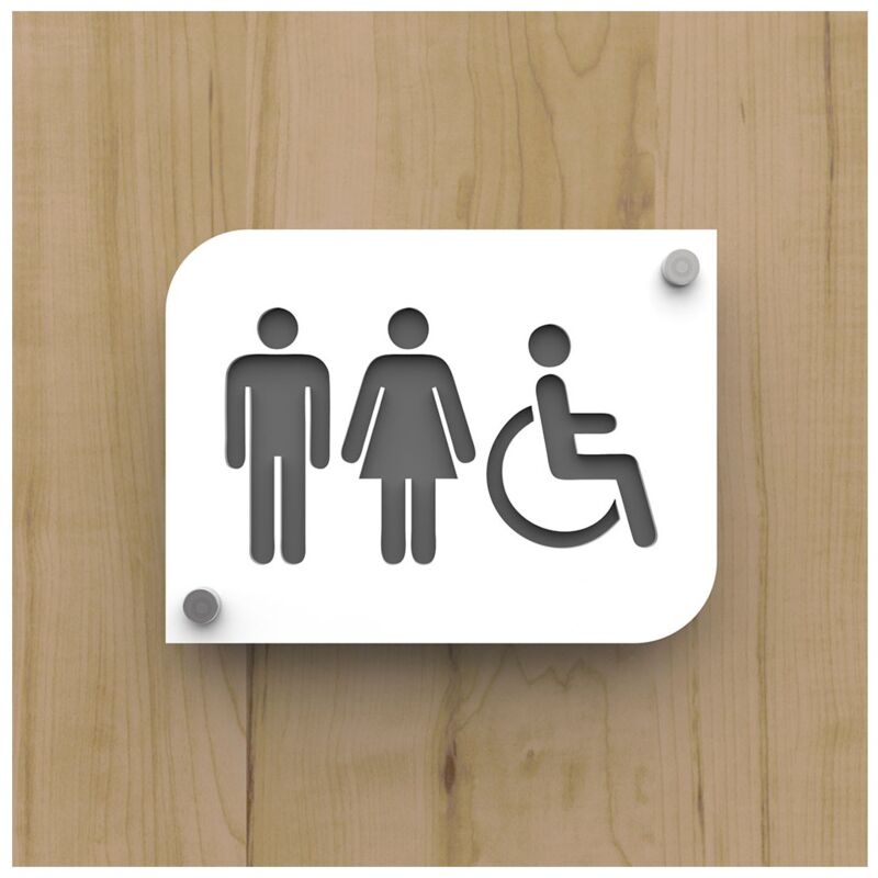 Pictogramme plexi toilettes trio hommes/femmes handicapés pmr - Signalétique toilettes