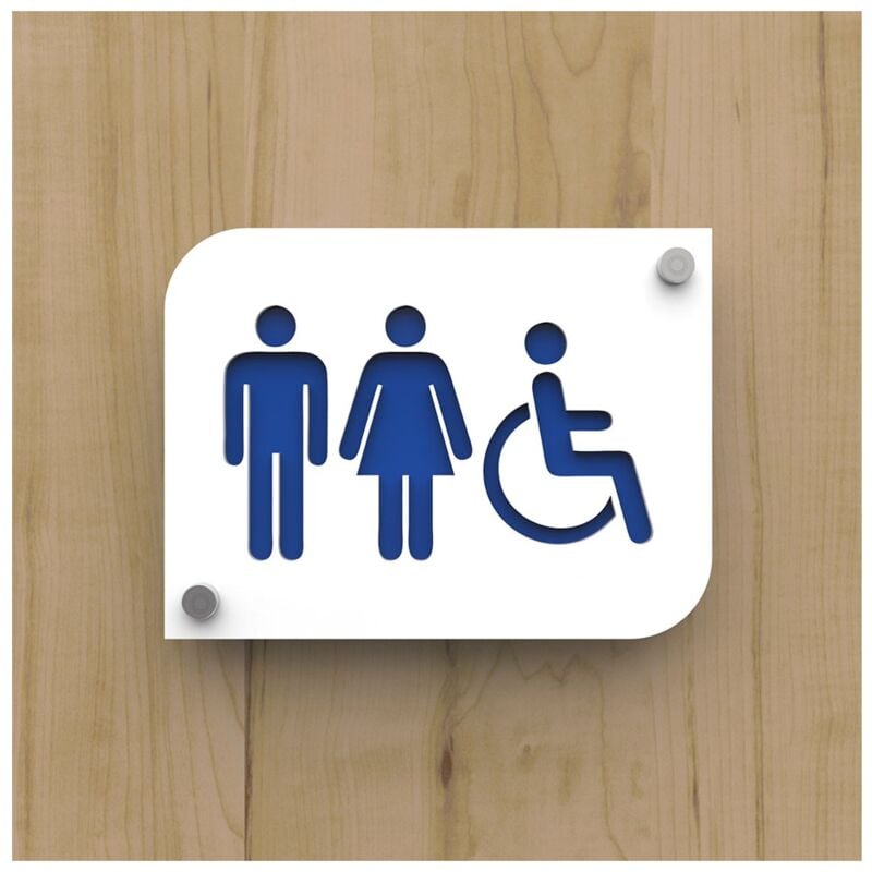 Pictogramme plexi toilettes trio hommes/femmes handicapés pmr - Signalétique toilettes